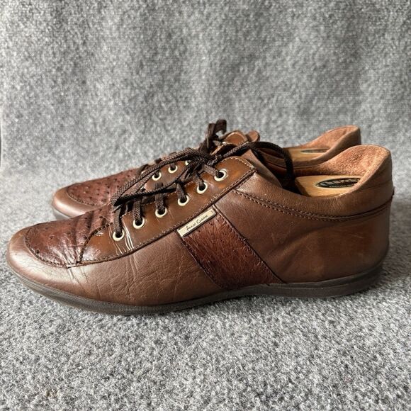 Franco Sarto Men\'s Brown Leather Ostrich Print Lace-Up Sneakers US 12.5 67576A